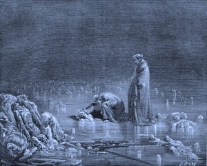 Gustave Dore Inferno - freezing in River Styx - by Dore - courtesy Wikipedia - Public-Domain