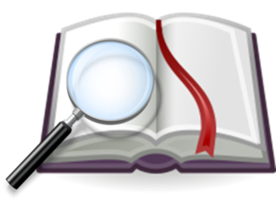 http://commons.wikimedia.org/wiki/Category:Magnifying_glass_on_book_icons