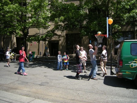 Street basketball during a church fair - wikimedia share-alike license