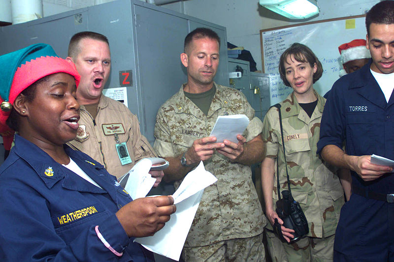 http://commons.wikimedia.org/wiki/File:US_Navy_021224-N-9867P-023_Sailors_and_Marines_sing_Christmas_carols.jpg