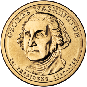 George Washington Presidential $ Coin obverse - Wikipedia - Public Domain