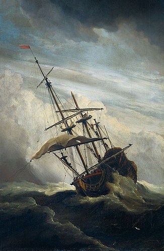 494px-De_Windstoot_-_A_ship_in_need_in_a_raging_storm_(Willem_van_de_Velde_II,_1707)