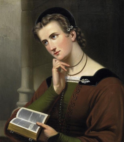 http://commons.wikimedia.org/wiki/File:Braet_von_%C3%9Cberfeldt_woman_with_bible_1866.jpg