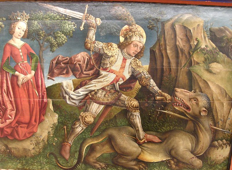 http://commons.wikimedia.org/wiki/File:Jost_Haller_-_Saint_George_slaying_the_dragon,_Unterlinden_Museum,_Colmar.jpg