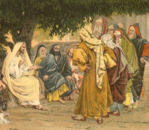 Jesus Speaking to Sadducees Pharisees - by James Tissot - www.catholic-resources.org - US Public Domain